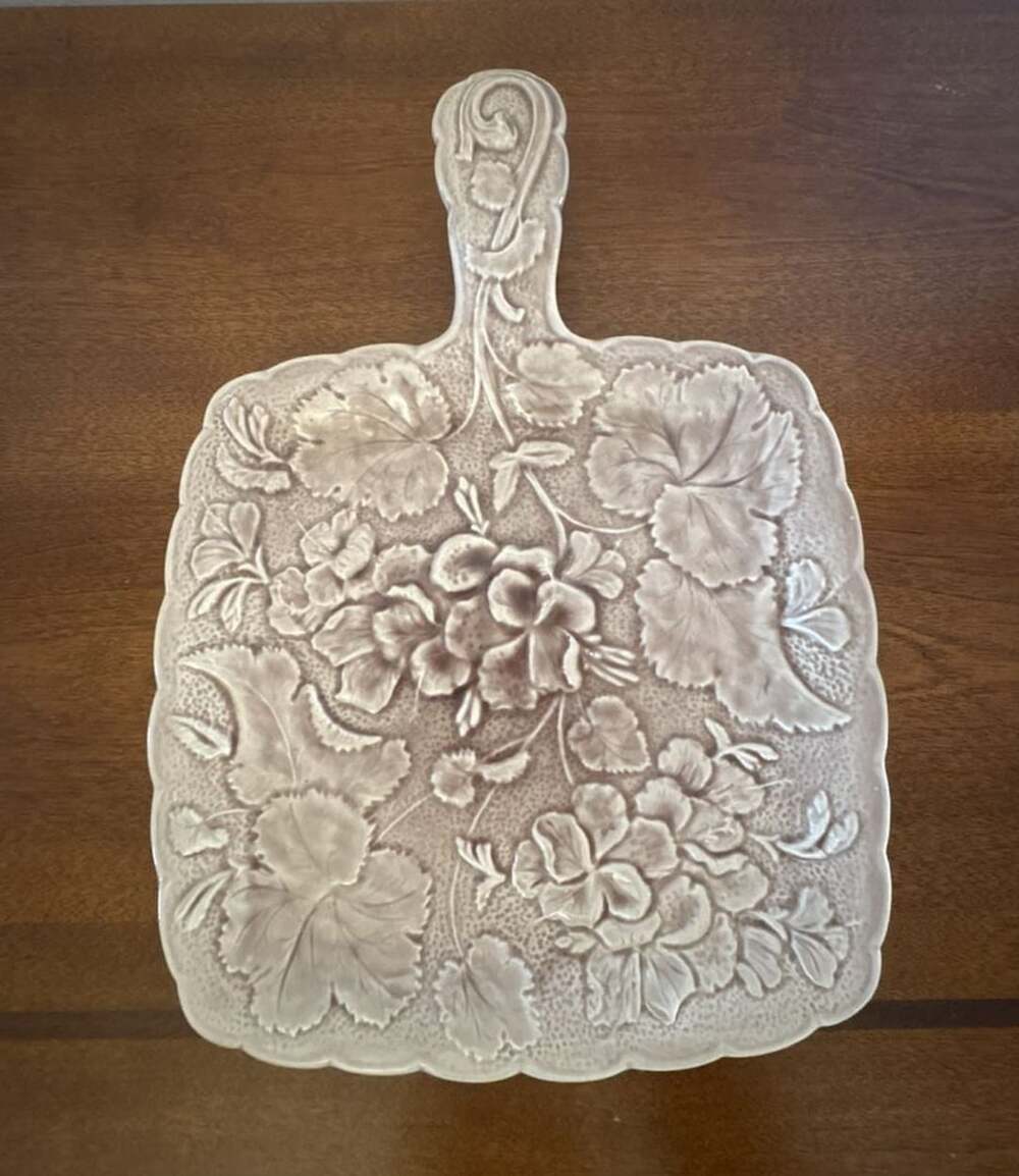 Vintage Dick Knox California Pottery Floral Relief Handled Tray Cottagecore